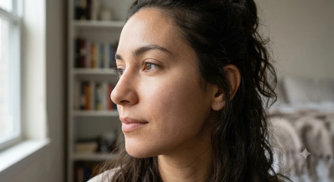 Close-up profile of a woman with smooth, clear skin following successful acne treatment. acne-treatment-mandsaur